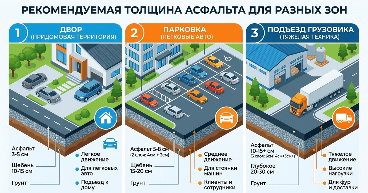 Какая толщина асфальта нужна: двор, парковка, подъезд для грузовика