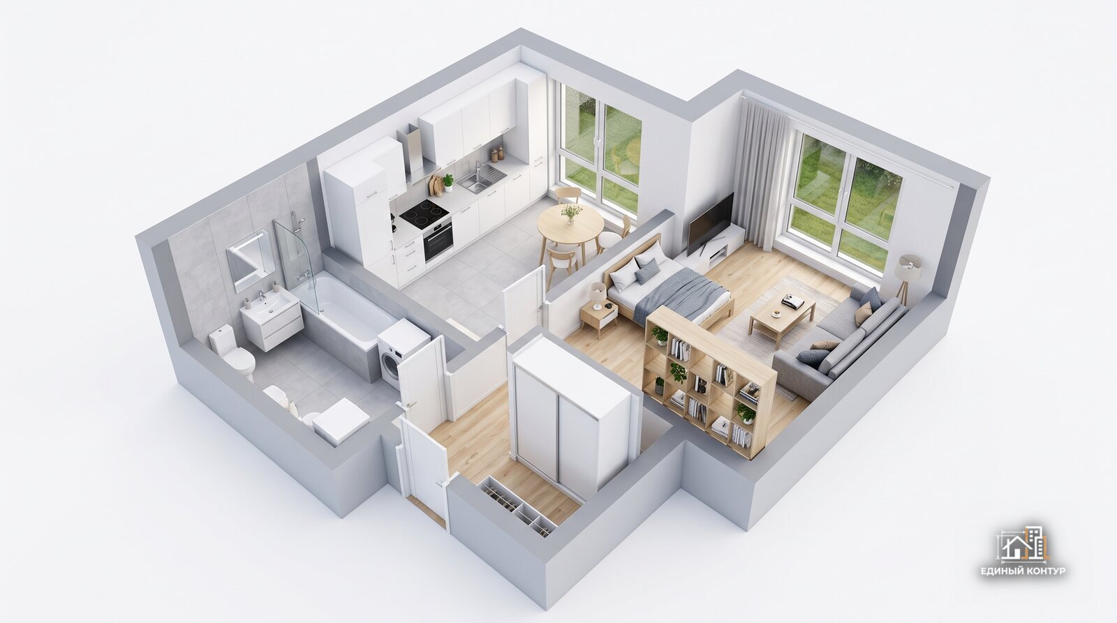 Однокомнатная квартира 36 м² — планировка, дизайн-проект ремонта под ключ