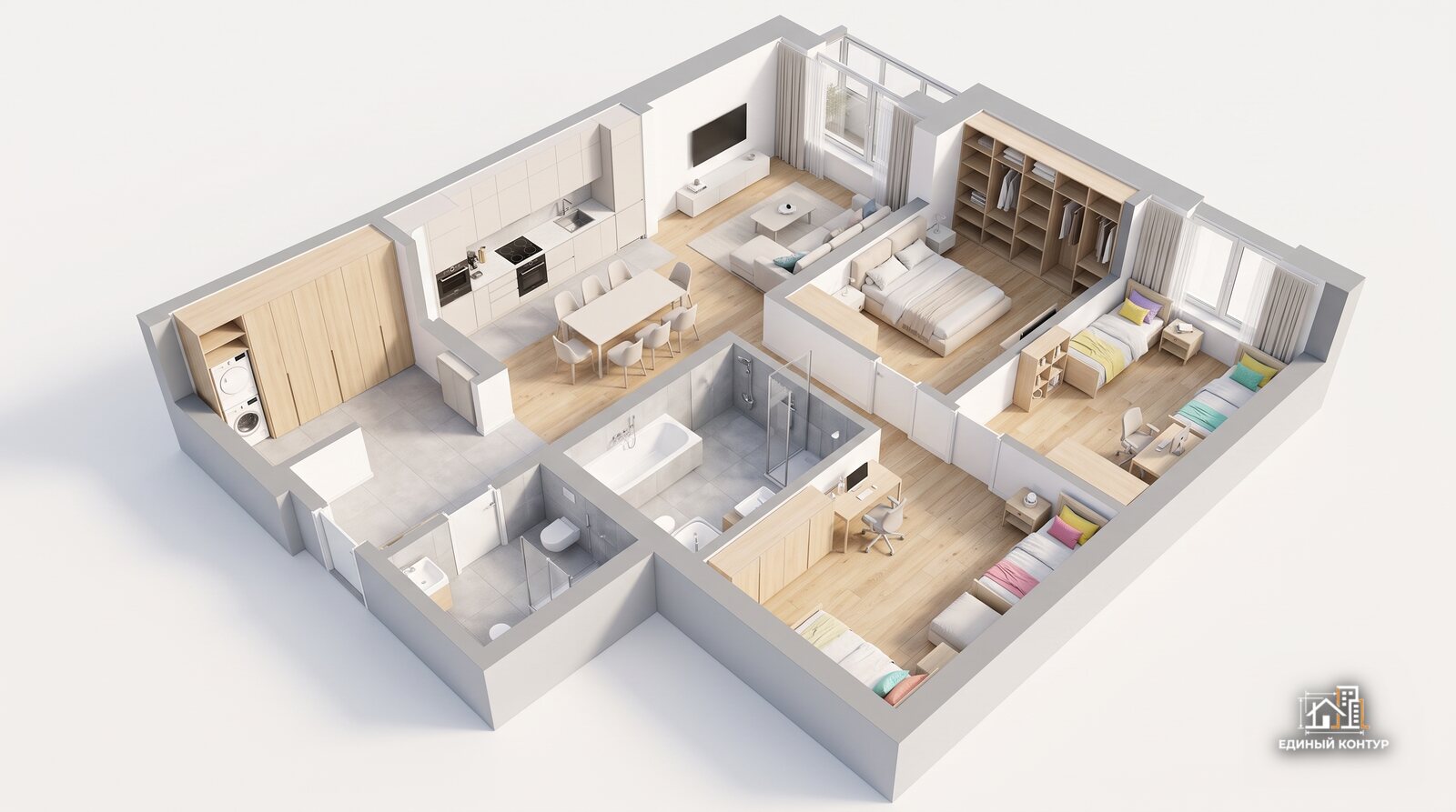 Для семьи из пяти квартира 109 м² — планировка, дизайн-проект ремонта под ключ