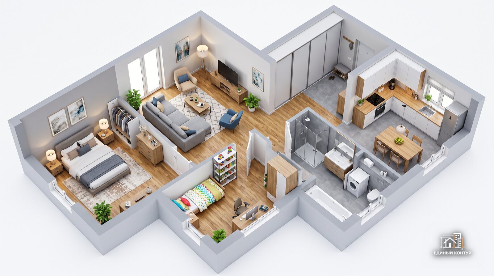Трёхкомнатная квартира 72 м² — планировка, дизайн-проект ремонта под ключ