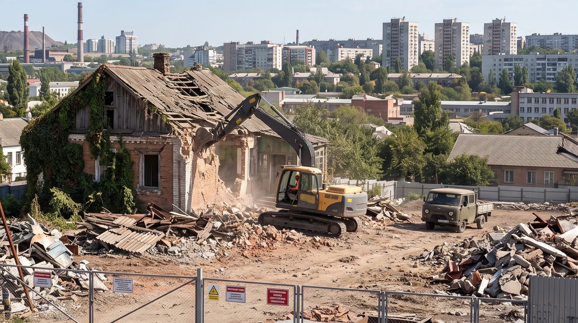 Снос зданий и расчистка участков в Донецке и ДНР